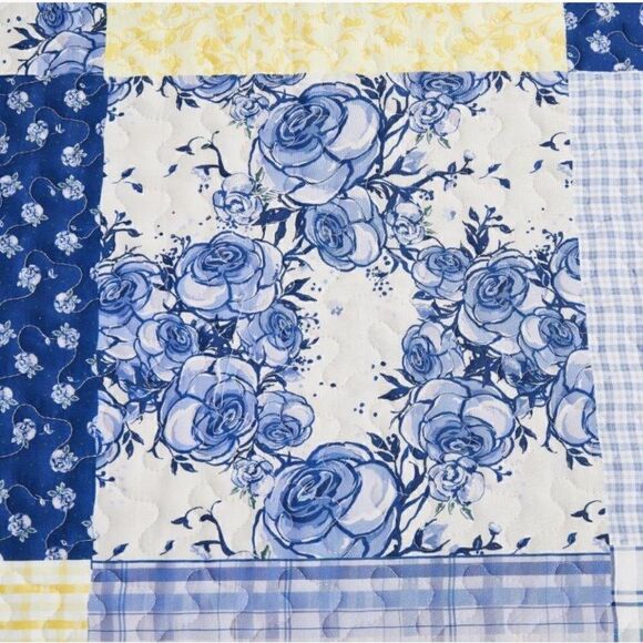 NEW! Garden Blue Bell Printed KING Quilt Set with Bonus Tote Bag Farmhouse - Picture 4 of 7